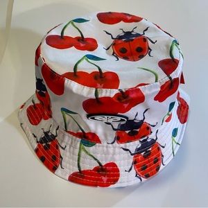 Petals & Peacocks Ladybug and cherries bucket hat, satin fabric O/S, NWT